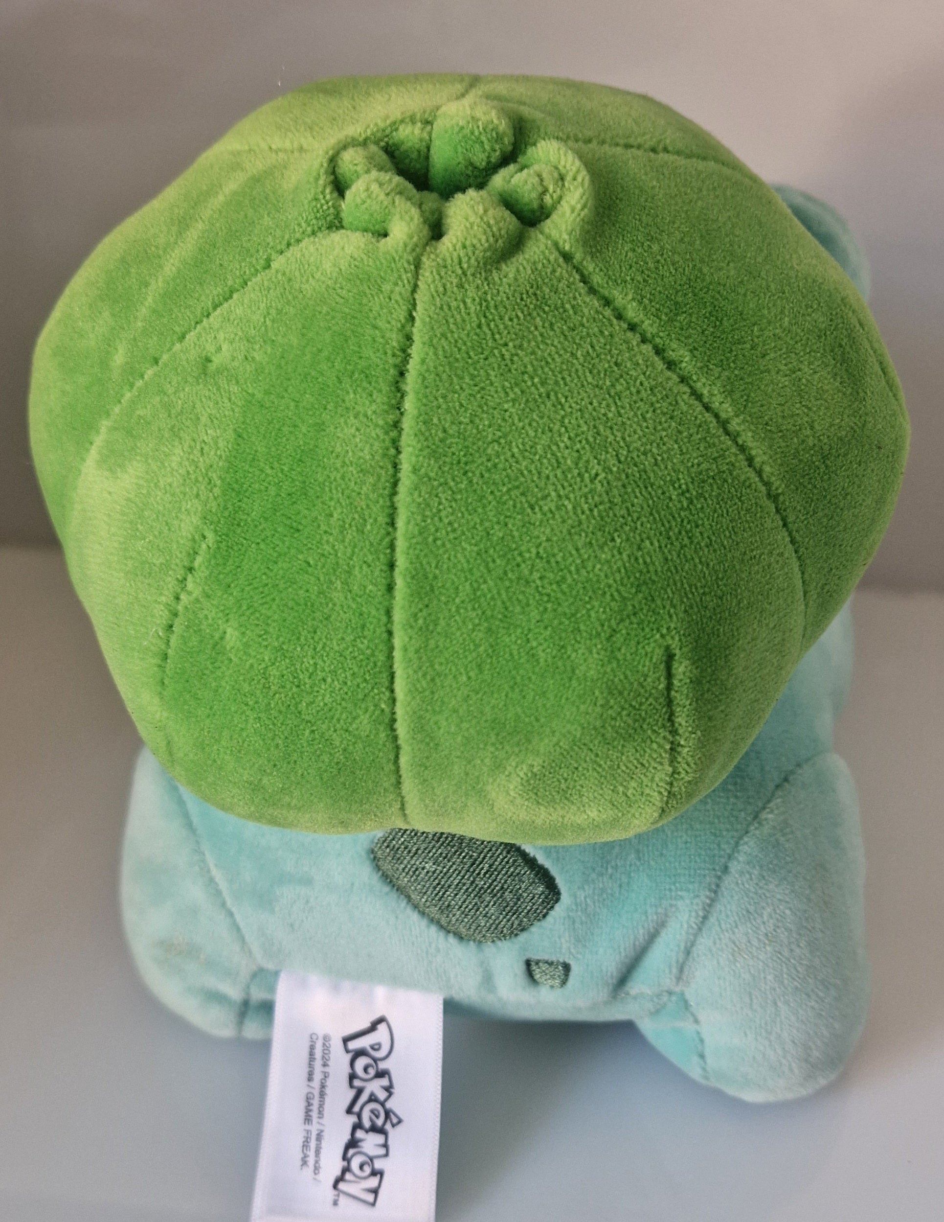 Rear view showing the bulb of Pokémon Bulbasaur plush