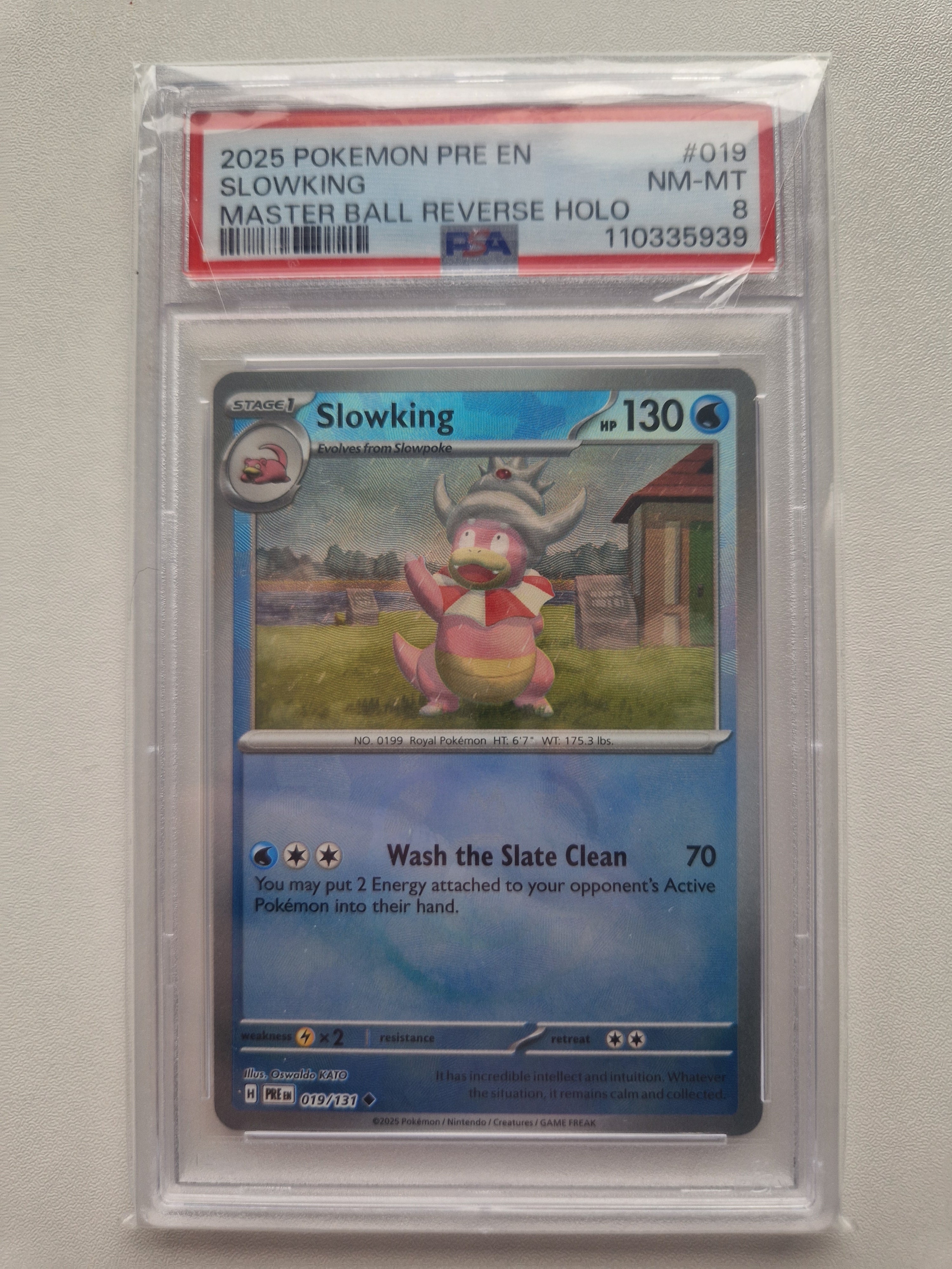 Slowking 019/131 Master Ball Reverse Holo Prismatic Evolutions – PSA 8 front