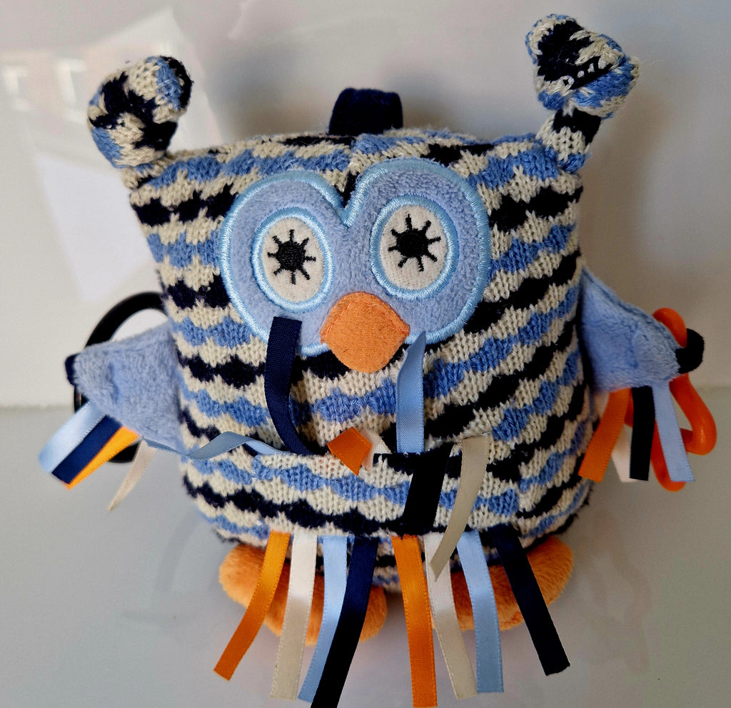 Blue Striped Owl Sensory Activity Plush Soft Toy Preloved