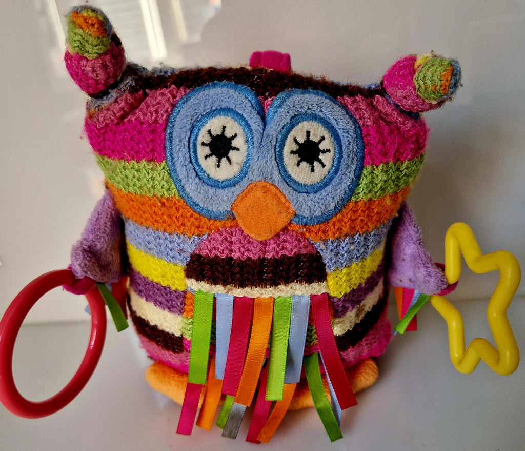 Rainbow Striped Owl Sensory Activity Plush Soft Toy Preloved