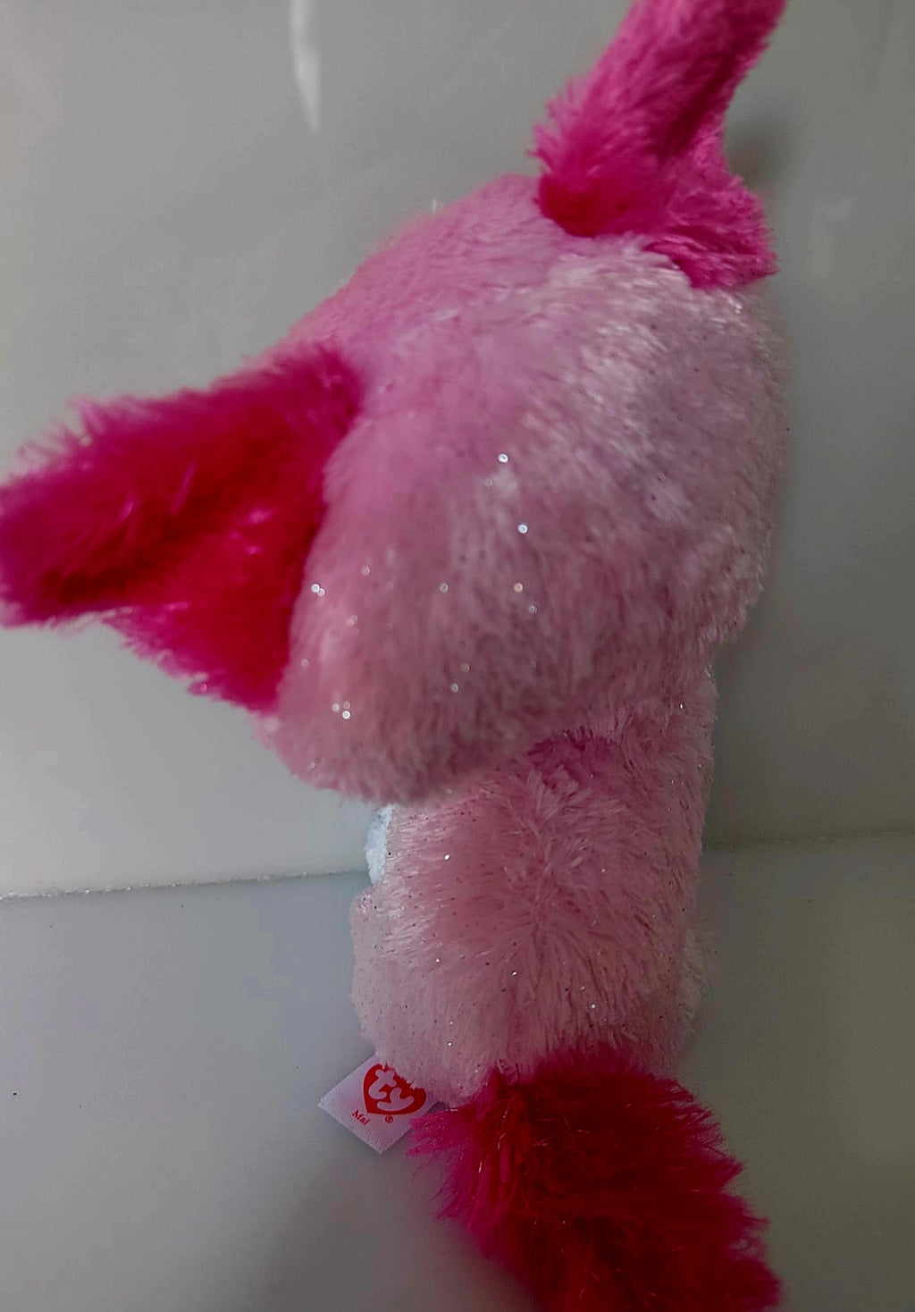 TY Beanie Boo Fiona Pink & White Fox Plush Soft Toy Preloved